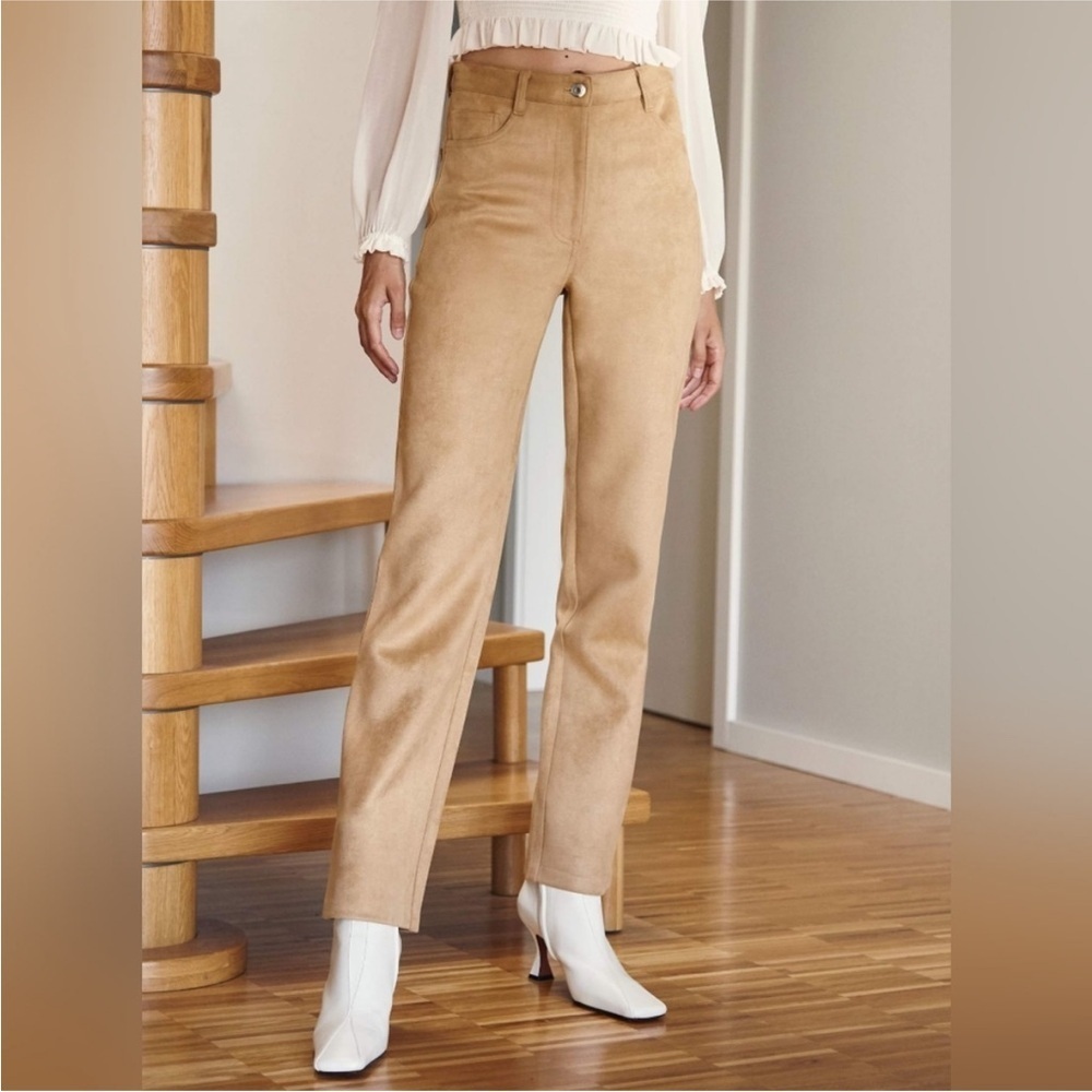 Aritzia Wilfred Camel Faux Suede Straight Leg Pants Size 6 - Picture 5 of 16